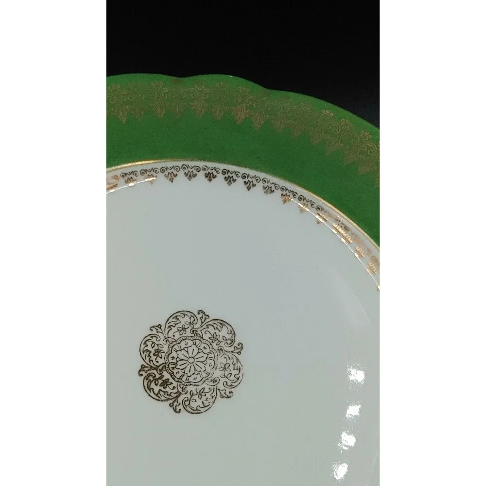 Pair 2 Vintage John Wanamaker & Co Austria Scalloped Edge Plate Green Gold 7.5